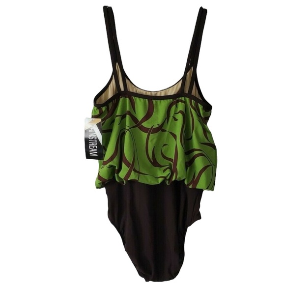 🌺MAINSTREAM Full Coverage Blouson One Piece Swimsuit in Avocado Green/Brown🌺 - Picture 4 of 11